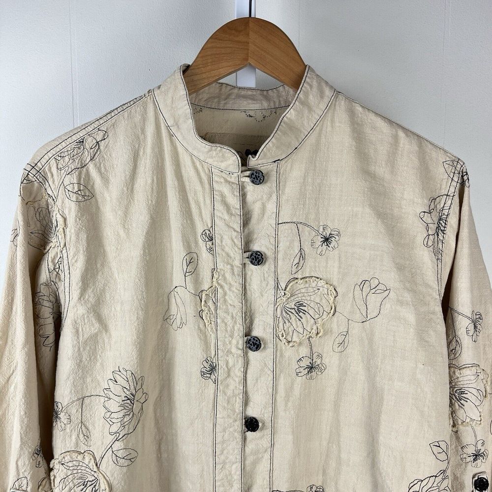 Produce Company Artsy Jacket Top Beige Floral Embroidered Applique Womens‎ Large